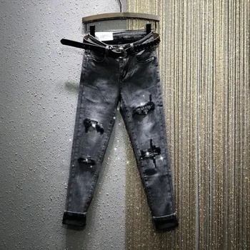 

Stretch Jeans Woman 2020 Spring Autumn New Ripped High-Waist Slim-Fit Tight-Fit Denim Pencil Jeans Women's Smoke Gray Jeans Jean