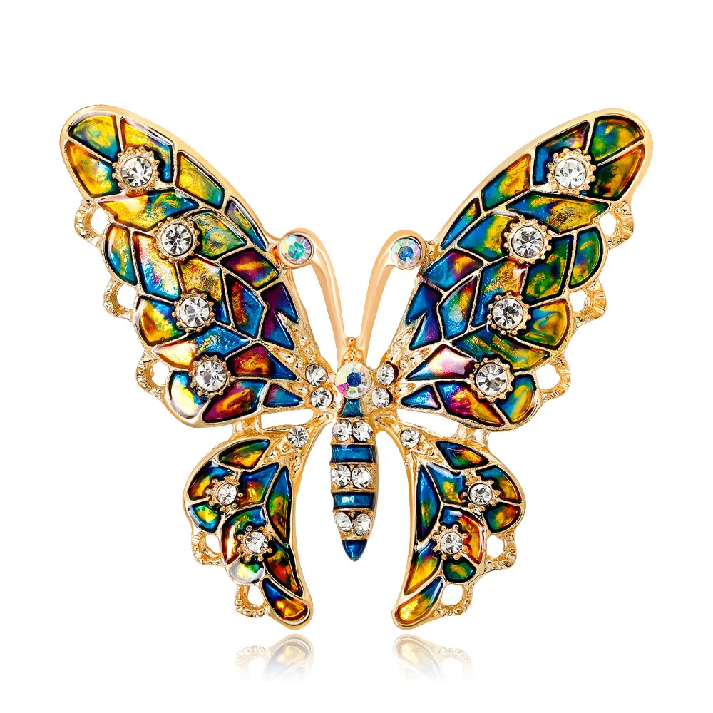 Dan run New Products Crystal Brooch Japanese Korean Top Grade Versatile Color Oil Drop Butterfly Brooch New Style Animal Brooch