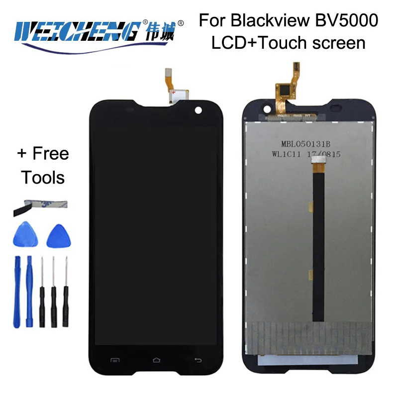 Beste Weicheng Hoge Kwaliteit Blackview BV5000 Lcd scherm + Touch Screen 100% Getest Digitizer Vergadering Vervanging + Gratis Tools