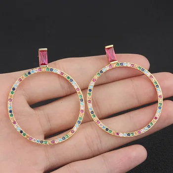 

Gold Copper Colorful AAA Cubic Zirconia Big Round Hollow Earrings Fashion Female Gift For Women Fashion jewelry hoepel oorbellen