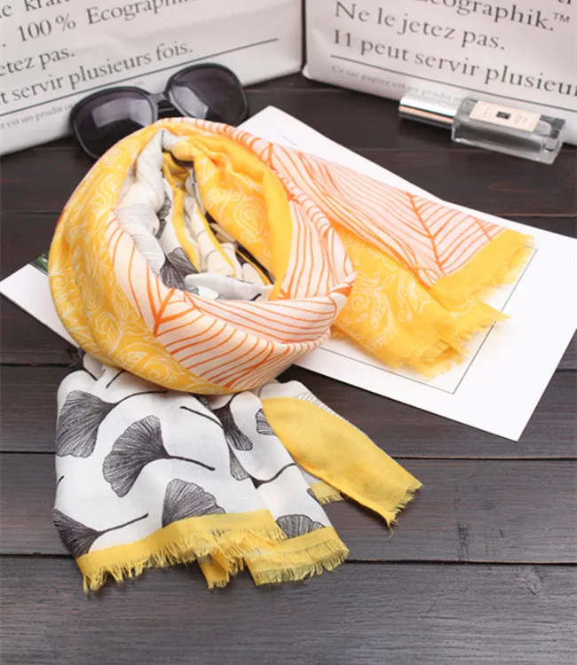 Богемский головной платок для женщин осень весна Испания Стиль хиппи Дизайнер Длинные оранжевые листья печати шарфы накидка шаль