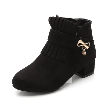 

Fashion Suede Plush Warm Kids Shoes For Girls Leather Boots Winter Children Solid Snow Ankle Boot Tassel Rhinestone Cotton Shoes