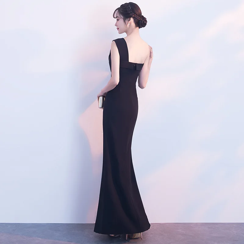 Темно-синее вечернее платье без рукавов для женщин, невесты, Cheongsam, длина до пола, свадебное Qipao, Элегантное Длинное платье, Vestido XS-XXL