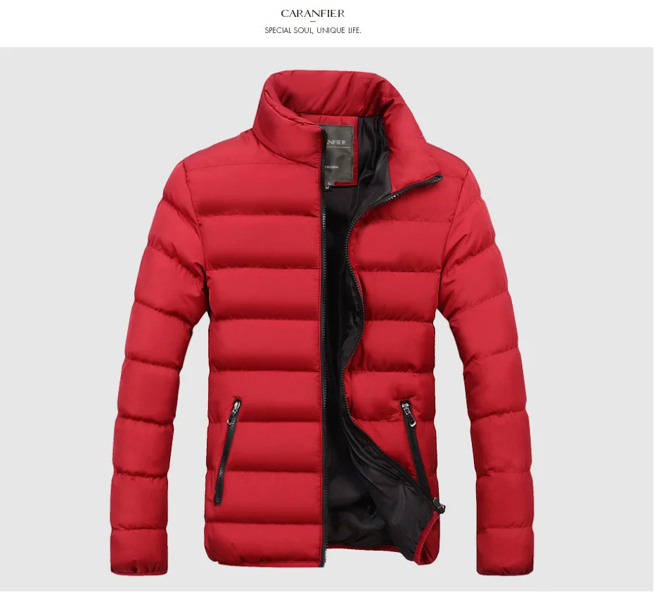 CARANFIER/зимняя мужская куртка 2019, модная мужская парка с воротником-стойкой, мужские однотонные толстые куртки и пальто, мужские зимние парки