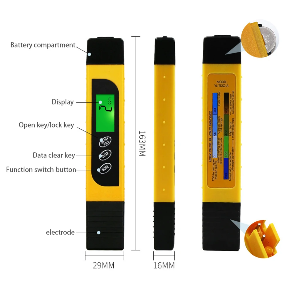

PH Water Quality Test Pen TDS Water Meter Drinking Water PH Tester Pen with Backlight Water Purity Temperature Check