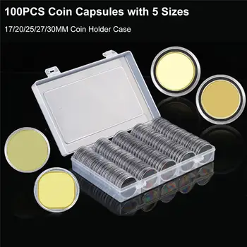 

100PCS Coin Capsules With 5 Sizes 17/20/25/27/30MM Coin Holder Case Plastic Storage Box For Coin Collection