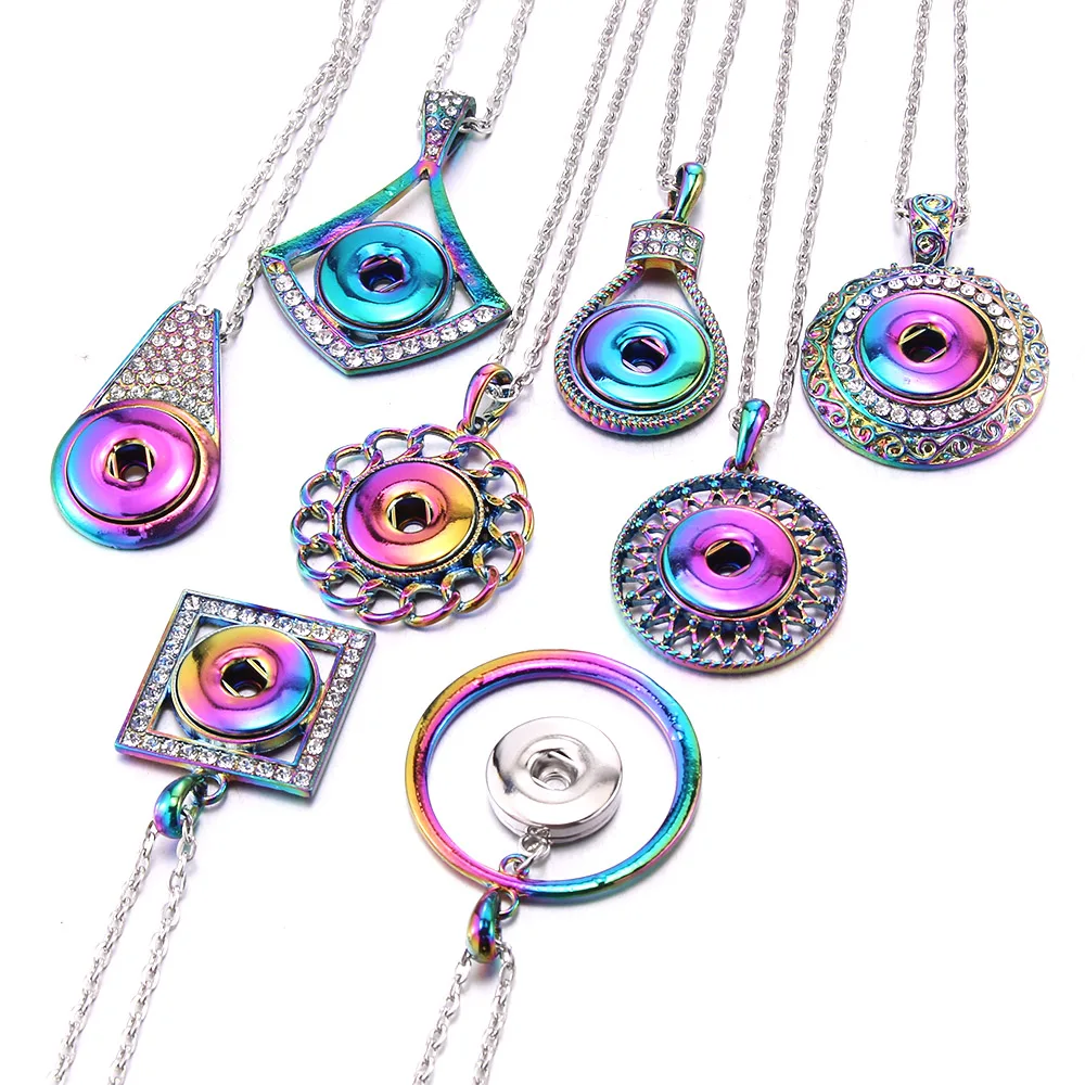 2022NewColorfulSnapButtonNecklaceFit18mmMetalSnapButtonsJewelryRhinestoneCrystal