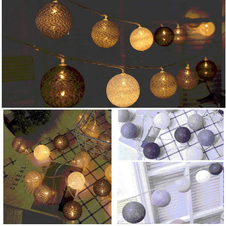 20 ватных шаров 3 м гирлянды USB светодиодный фонарь для спальни дома комнаты украшения на батарейках лампы для дома Рождественская гирлянда - Испускаемый цвет: Style Grey