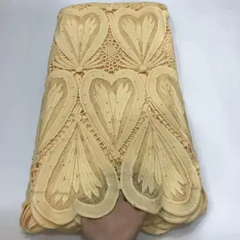 

Beige 2020 High Quality African Lace Fabric Water-soluble French Net Embroidery Stone Tulle Lace Fabric For Nigerian party Dress
