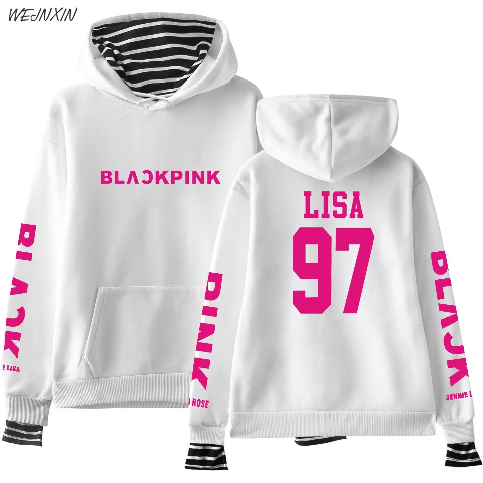 white 97 LISA Kpop Черный Розовый harajuku поддельные из двух частей толстовки для женщин и мужчин хлопок с длинным рукавом хип хоп пуловер одежда 4xl - Цвет: white 97 LISA