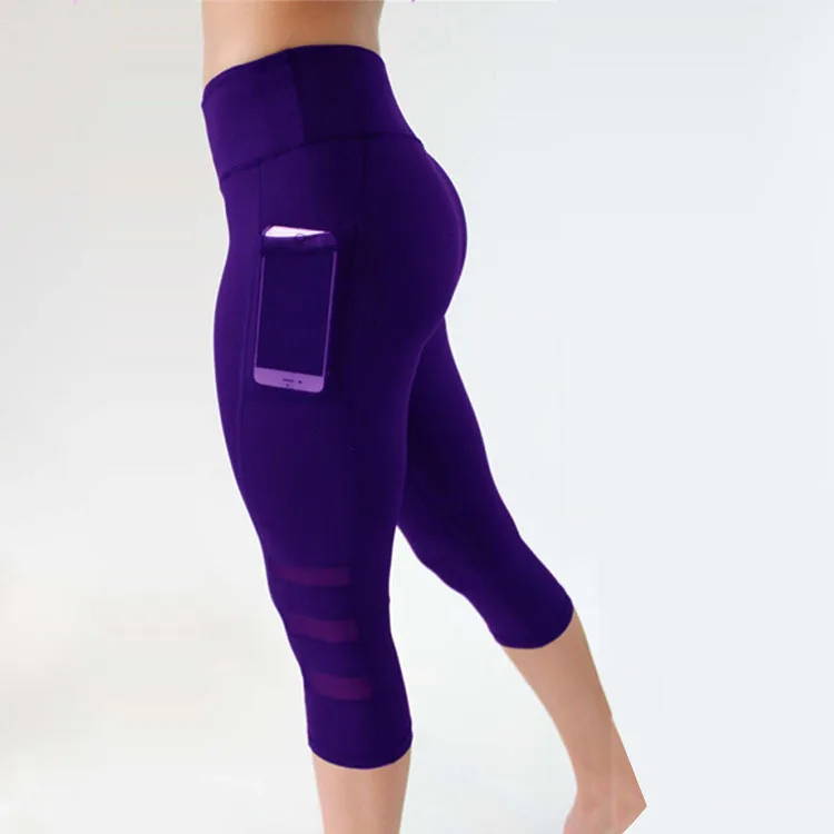 Cross Border Hot Selling Mobile Phone Pocket Gauze Joint High-waisted Elasticity Multi-Color Leggings Yoga Pants a Large Amount