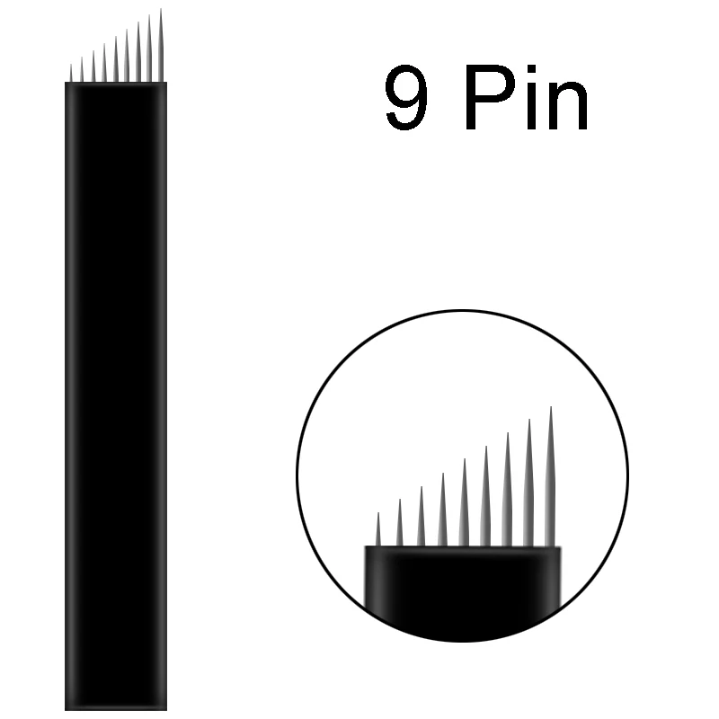 flex 9pin 50 шт нано черные 0,16 мм u-образные 12U 14U 16U 18U микроблейдинг иглы для перманентного макияжа принадлежности ручные лезвия для бровей - Габаритные размеры: flex 9pin