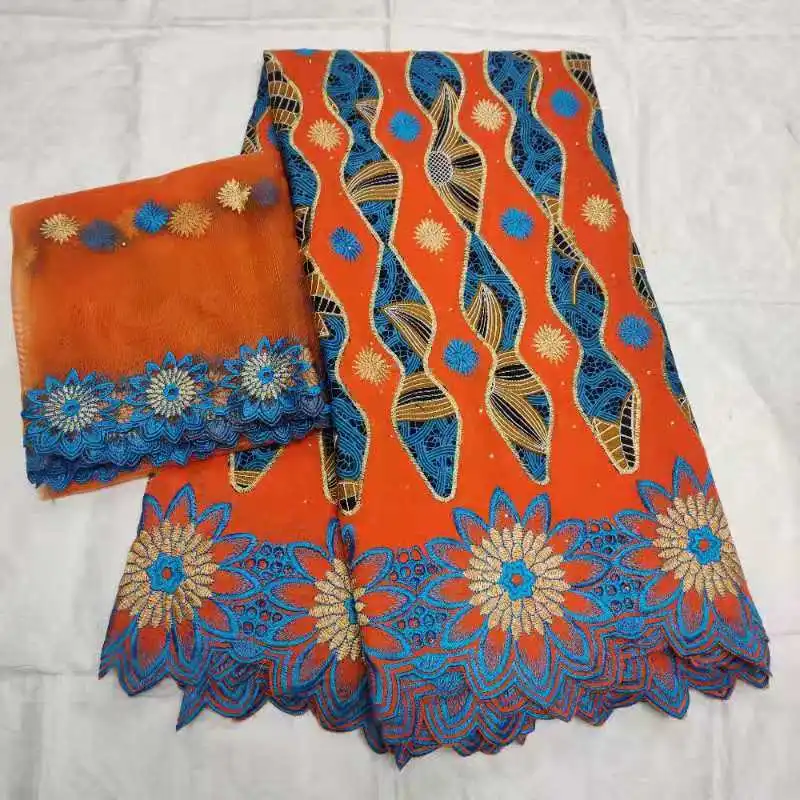 2 в 1 вышивка швейцарская вуаль кружевная ткань швейцарская хлопковая ткань Африканская восковая печать хлопок вуаль кружевные костюмы для леди в швейцарской