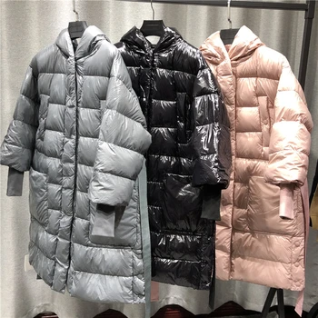 

Warm White Goose Down Women's Winter Jacket 2020 New Fashion Hooded The Belt Pure Color Loose Leisure Women's Winter Down Jacket