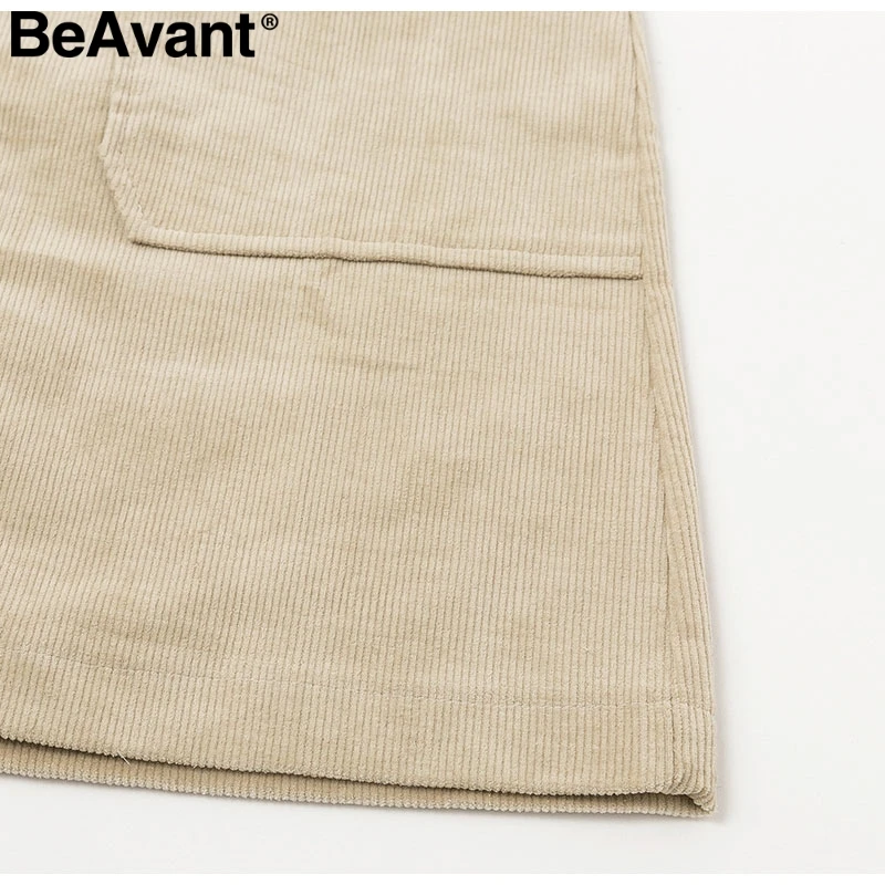 BeAvant Женская Вельветовая Осенняя юбка с высокой талией на молнии офисные короткие юбки зимние женские повседневные уличные прямые мини юбки