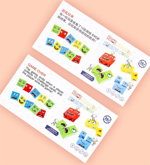 Cube Table Games Educational Toys Face Blocks Cube Building Block Puzzle Interactive Board Game Challenge learn Emoticon 3