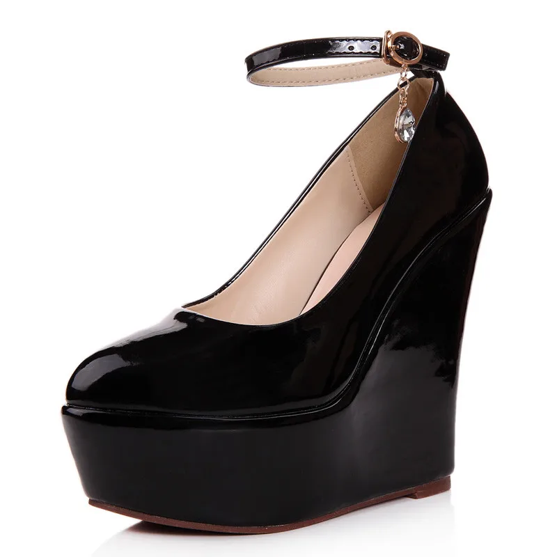 Zapatos de charol con plataforma para mujer, cuñas de tacón alto de 15cm,  color negro/Blanco/rojo, para Primavera, XKD3075|Zapatos de tacón de mujer|  - AliExpress