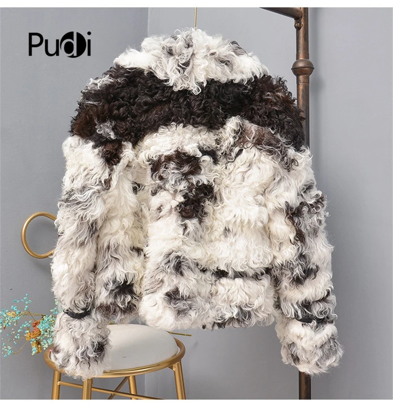 Pudi TX307701 женская зимняя куртка с натуральным овечьим мехом для отдыха многоцветное пальто Женская модная Натуральная меховая шуба верхняя одежда