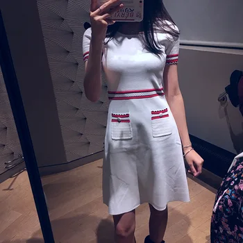 

19 Summer Round Neck Collar Splicing Pocket Temperament Small Xiangfeng Dress R30194 91016