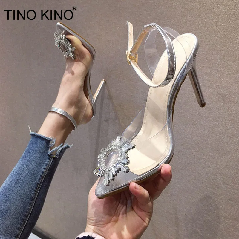 

Womens Pointed Toe Transparent Sandals Summer Buckle Strap Thin High Heels Ladies Elegant Women Jelly Shoes Female