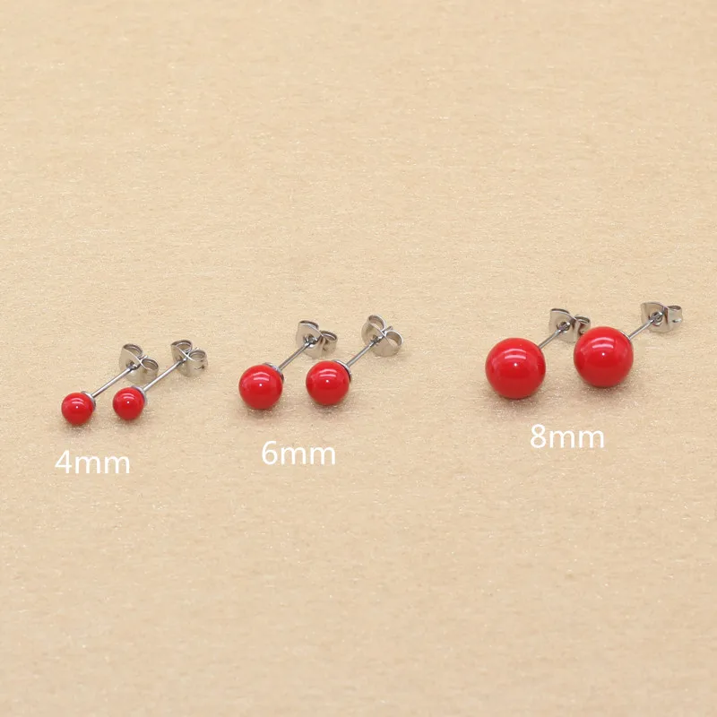 1 Paar modische Push-Back-Ohrstecker mit roten Perlen. Das Metall besteht aus 316L-Edelstahl, verblasst nicht, ist allergiefrei – Detail 2