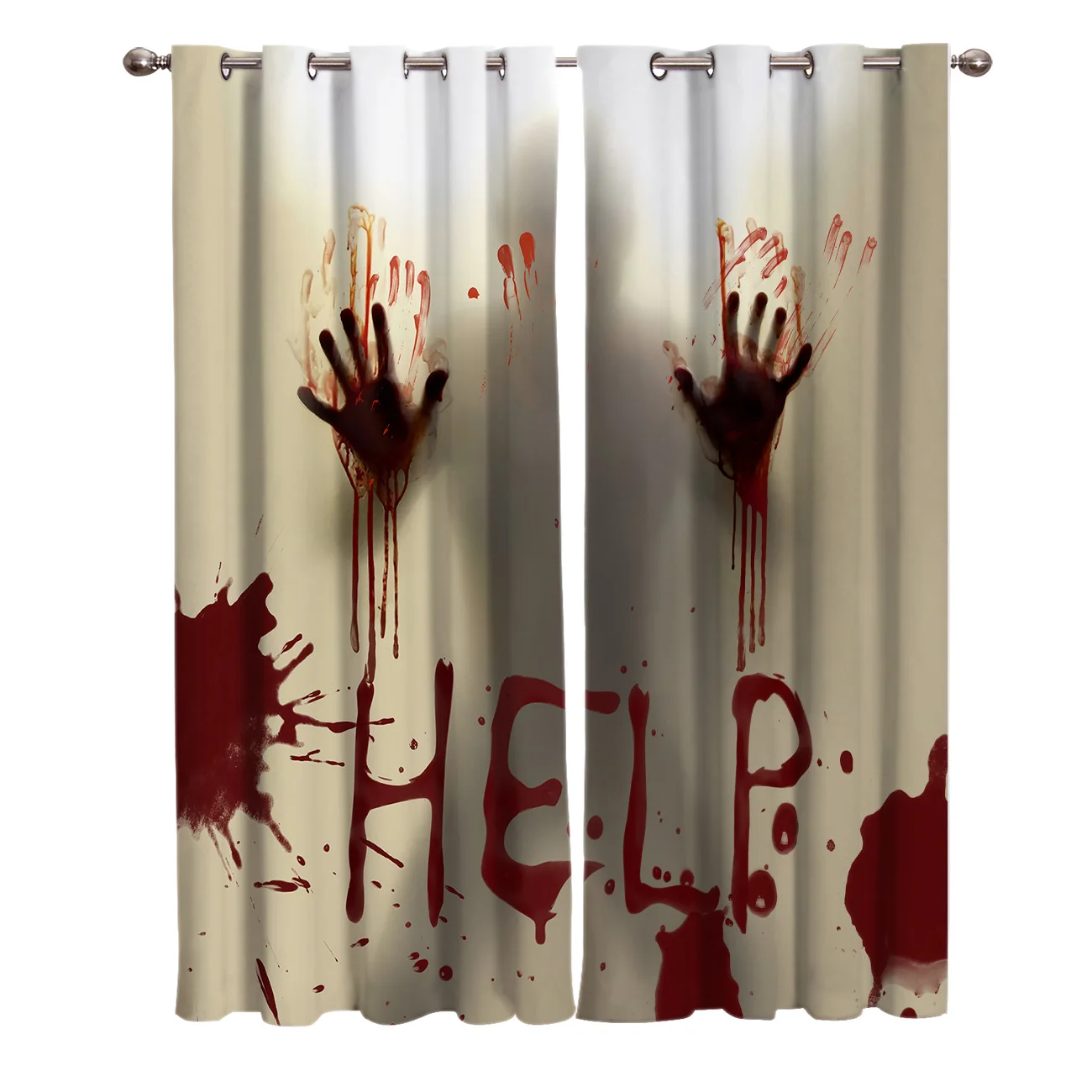 

Halloween Help Blood Splash Scary Window Treatments Curtains Valance Curtain Rod Bathroom Kitchen Indoor Fabric Print Kids
