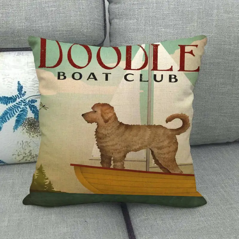 45cm*45cm dog on boat animals design linen/cotton throw pillow covers couch cushion cover home decor pillow