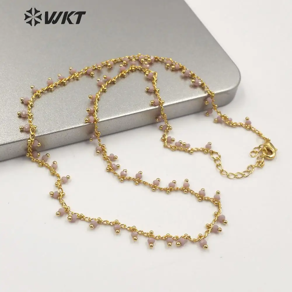 e WT-N1202 цепочка с бусинами, модное ювелирное изделие, четки из бусин, цепочка 3 мм, устойчивая к потускнению, позолоченная Гальваническая цепочка с бусинами - Окраска металла: e