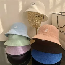 2021 New Fashion Spring Bucket Hat Knitted Kangaroo Fisherman Cap Classic Logo Solid Female Painter Hat Wool Tide Women's Hat