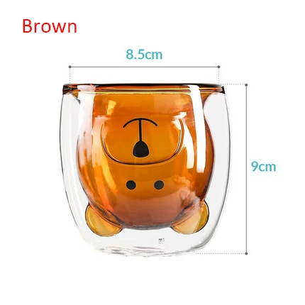 Креативная стеклянная кофейная чашка с двойными стенками Высокая боросиликатная термостойкая кружка милый мультяшный медведь кошка прозрачные молочные чайные стеклянные чашки - Цвет: Brown