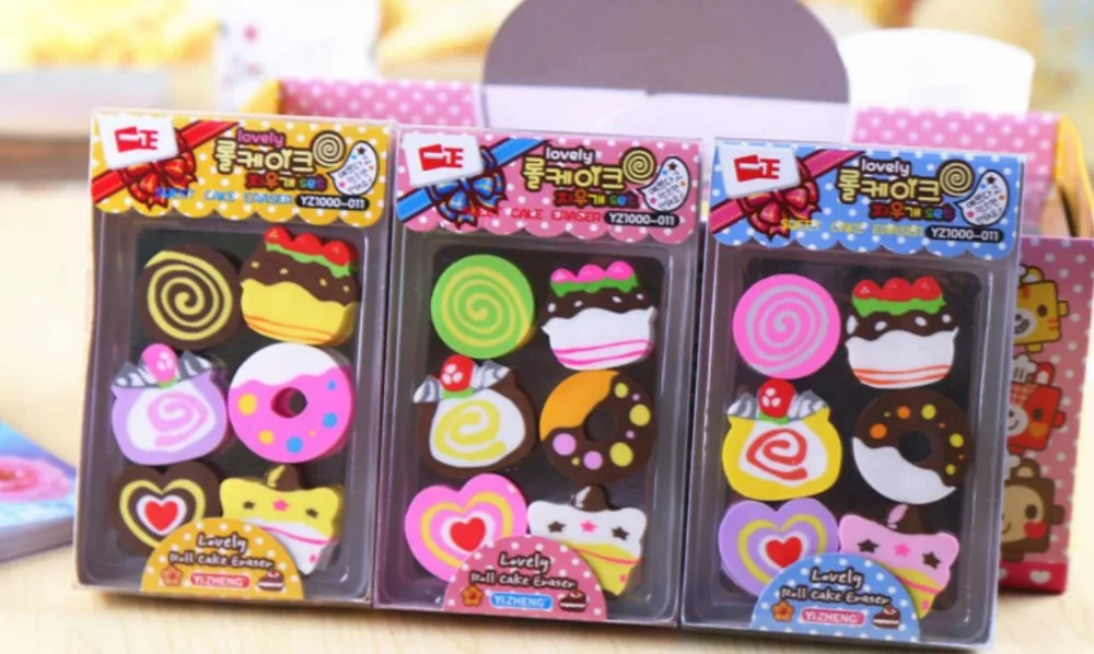 korea cartoon sweet cake pencil Eraser School Supply Rubber Eraser art drawing Rubber office cleaning eraser kids gift 24box/lot