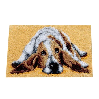 

50 X 30cm DIY Latch Hook Kit Carpet Cushion Crocheting Rug Sewing Craft - Dog/Cat/Tree/Vegetation/Strawberry/Dog/Flower In Stone