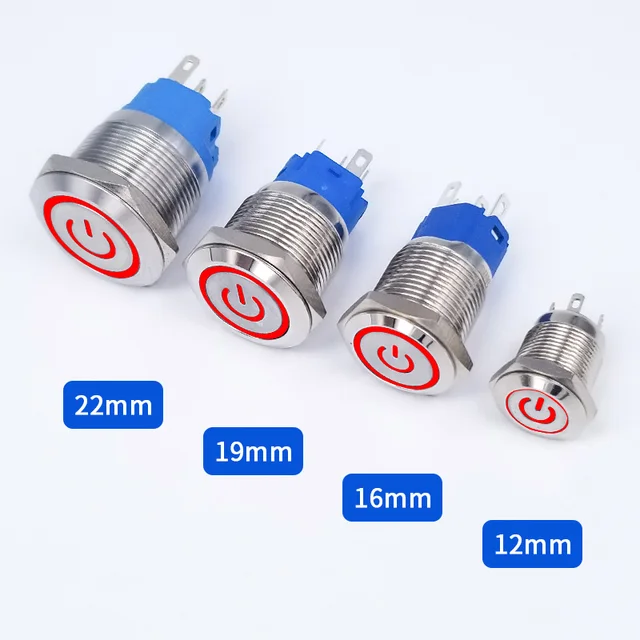 12/16/19/22mm Metal Push Button Switch Momentary Latching Fixed Electric On Off Power Start Stop LED Light 3V 6V 12V 24V 220V Red power pattern