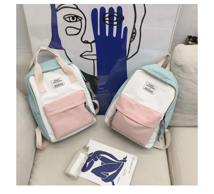 New Arrival Nylon Waterproof Backpack Large Capacity Fangyuan Two-Fashion Stitching Color Outdoor Students