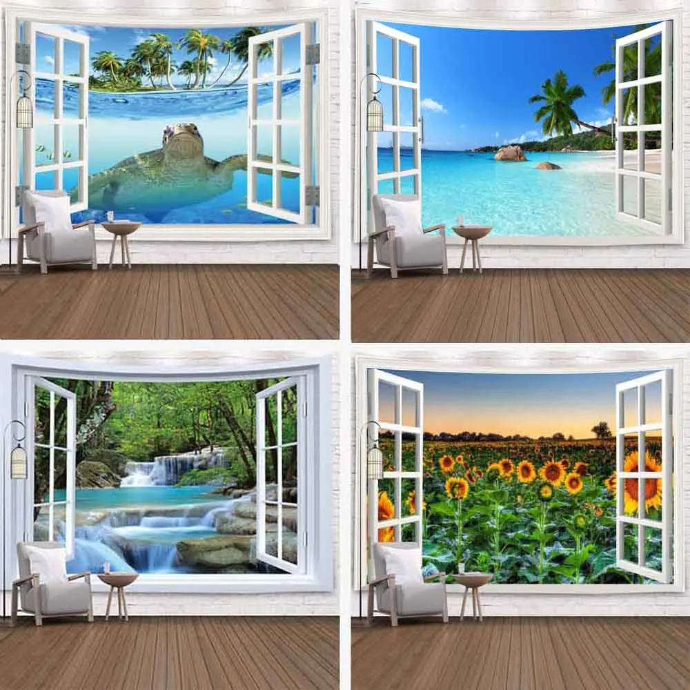 

Beautiful Natural Sea Beach Forest Tapestry Wall Hanging Home Background Cloth Corridor Bedroom Living Room Mural Decoration