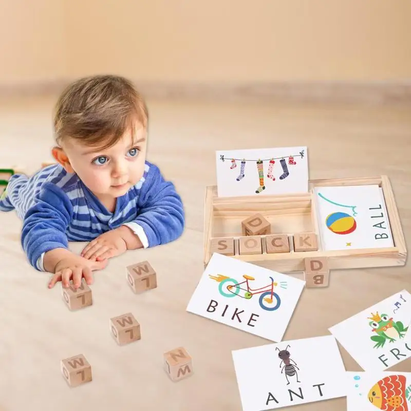  Montessori Baby Wooden Toy Spelling English Word Game Letters Cardboard Teaching blocks Spell Word  - 4000216042135