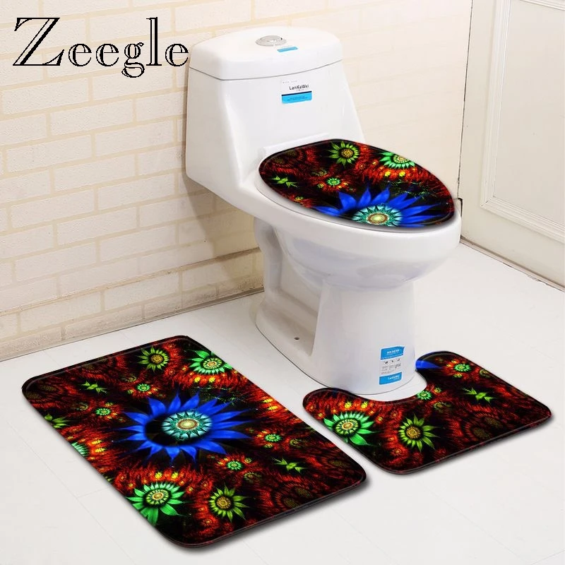 Zeegle Floewr узор 3 шт. чехол для сиденья унитаза набор полиэстер коврик для ног унитаза Коврик для пола впитывающий нескользящий коврик для ванной комнаты