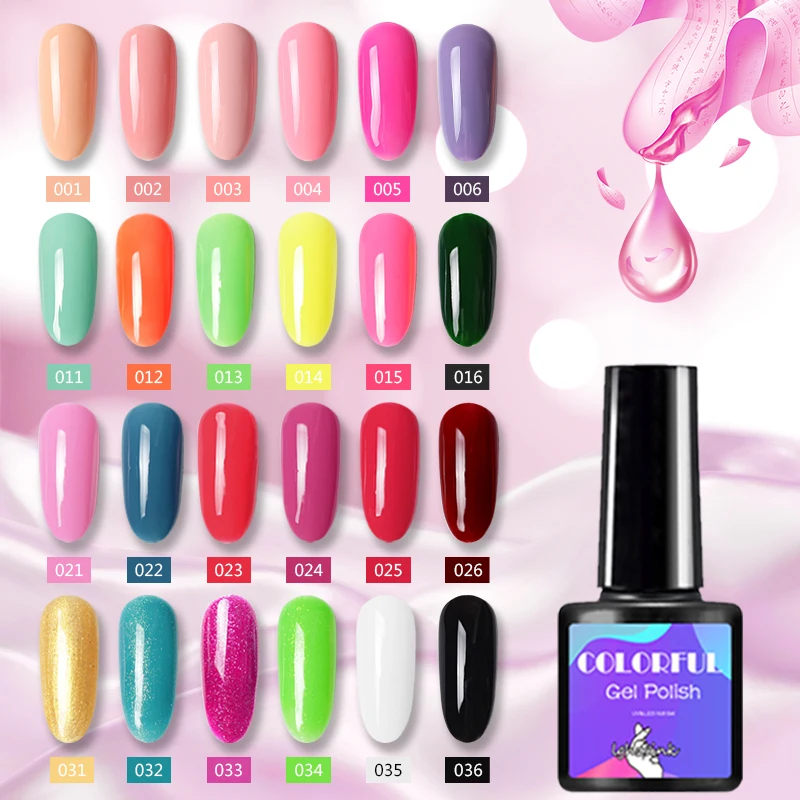 

New 7.5ML Gel Nail Polish Base And Top Coat Soak Off Vernis Semi Permanant UV Gel Varnish 80 Colors Glitter Hybrid Nail Polish