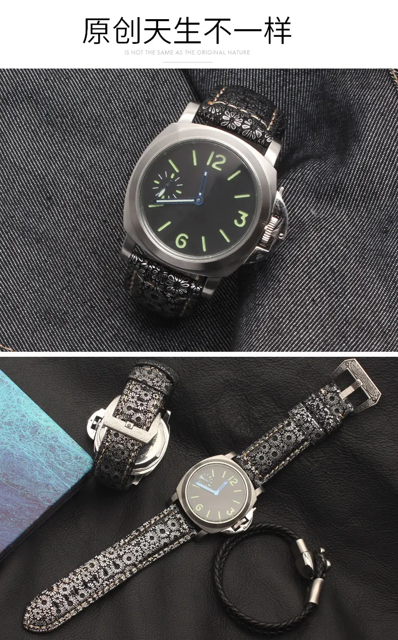 22 мм 24 мм 26 мм винтажный узор кожный ремешок для Panerai PAM111 PAM00389 часы