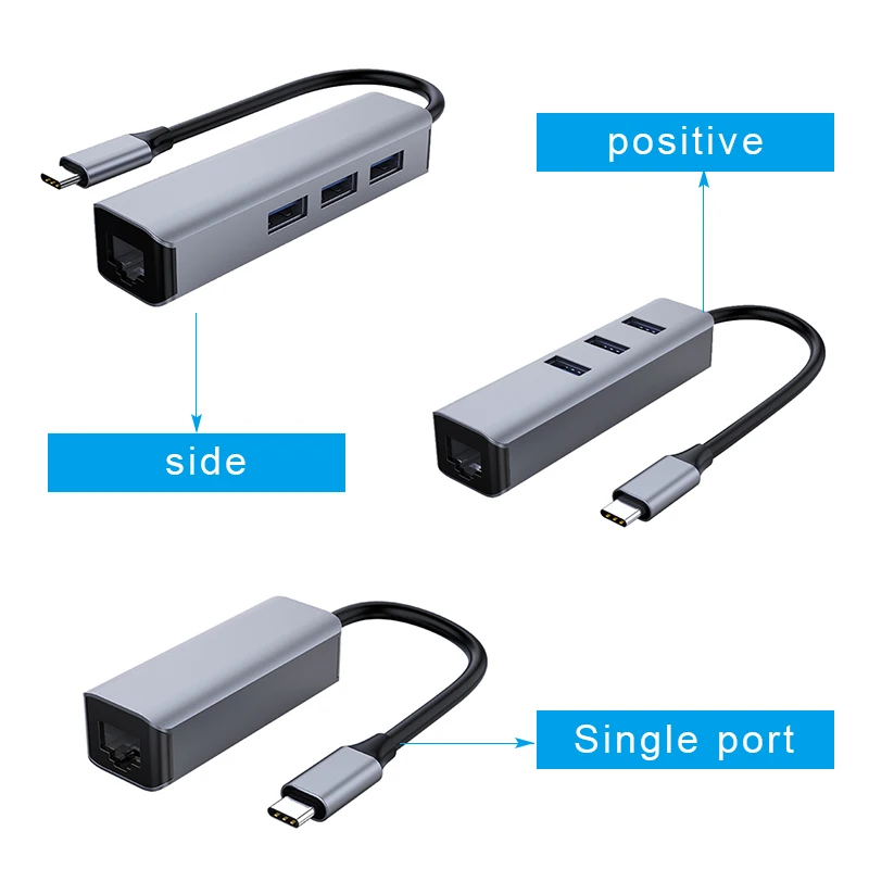 Type C to RJ45 Hub Gigabit Ethernet High Speed Adapter Portable for Home Office NC99