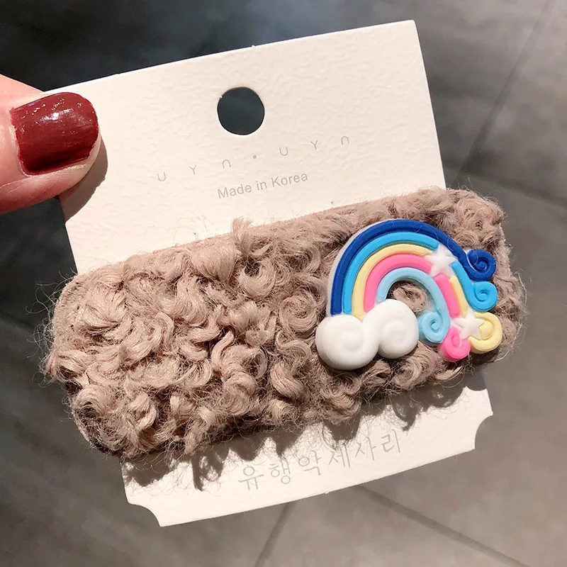 11-Blue Rainbow 1 шт. из овечьей шерсти для девочек красочные Мультяшные зажимы для волос Кролик Радуга повязка на голову с фруктами детские заколки для волос - Цвет: 11-Blue Rainbow