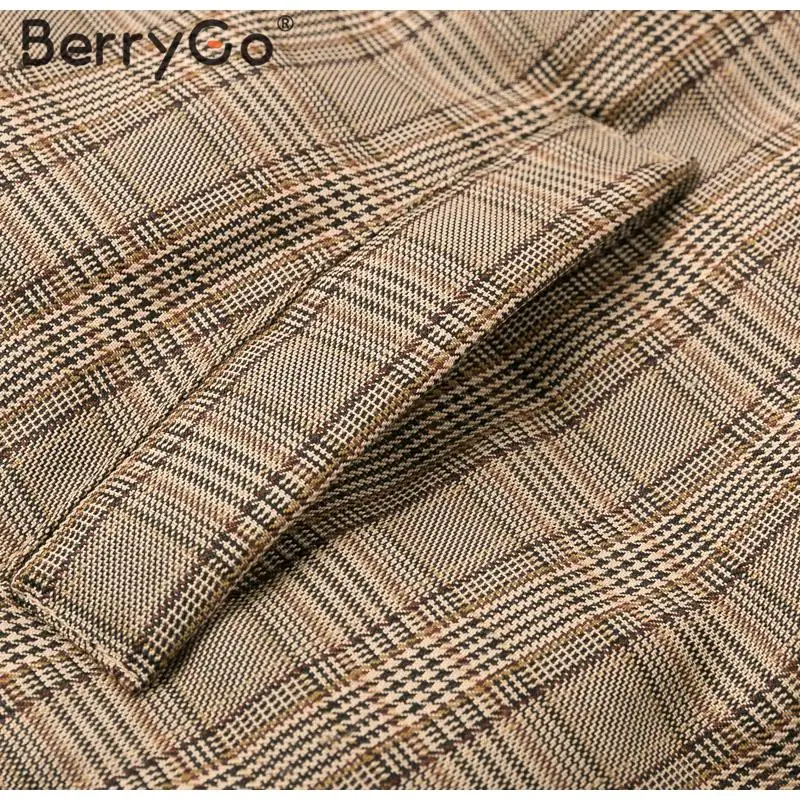 BerryGo Зимняя Толстая теплая клетчатая парка для женщин, повседневные женские парки больших размеров, пальто в винтажном стиле на шнуровке с карманами, женское короткое Стеганое пальто