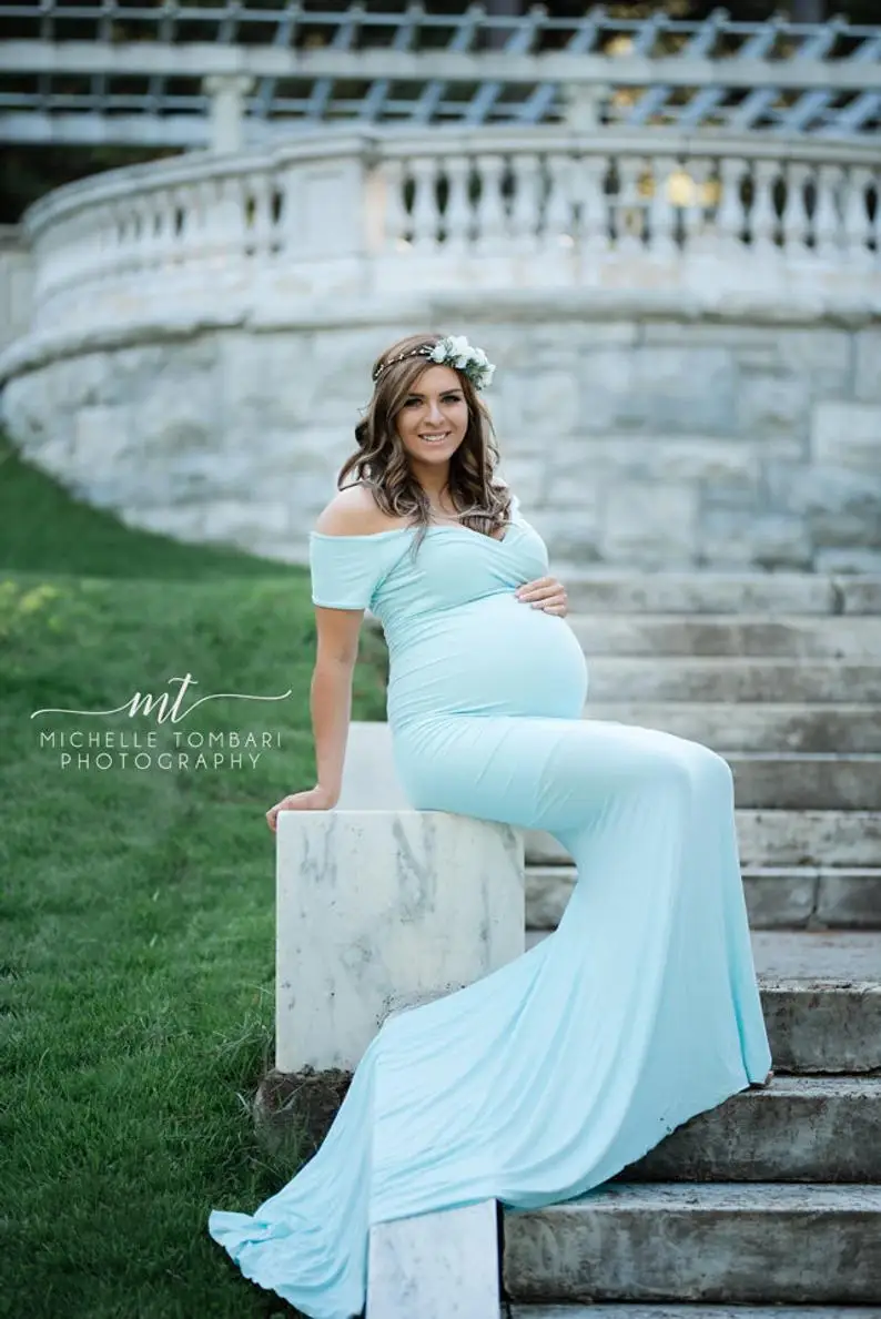 Elegence Shoulderless Maternity Shoot Dress Cute Pregnancy Photography Dress For Baby Shower Pregnant Women Maxi Gown Photo Prop (4)