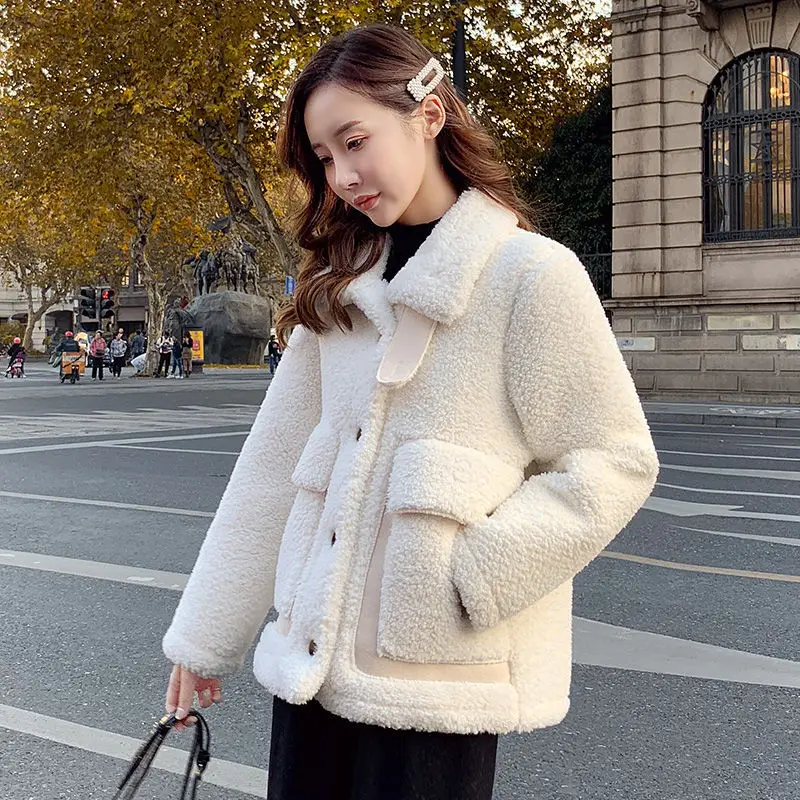Tanie Дубленка женская koreański mody gruba kurtka z wełny 2023 ciepła damska zimowa sklep