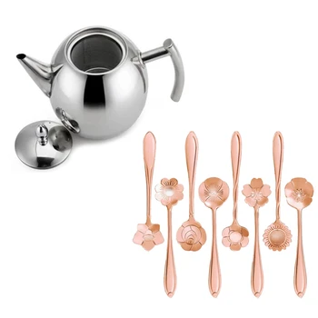 

17 Pcs Accessories: 1 Pcs 1500Ml Coffee Tea Pot Maker Multifunction Heated Container & 16 Pcs Flower Coffee Spoon Dessert Sugar