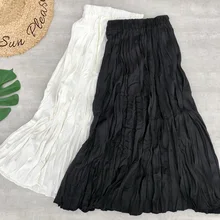 Сезон весна-лето; женские миди юбки; сморщенные гофрированные длинные юбки; эластичная растягивающаяся юбка с высокой талией; повседневная юбка для женщин