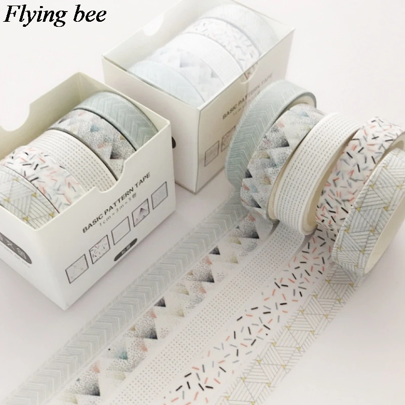 Flyingbee 5 шт./компл. 10 мм X 3 м модный набор декоративного скотча Васи Бумага DIY декоративная клейкая лента Канцелярские клейкая Ленточные принадлежности X0734