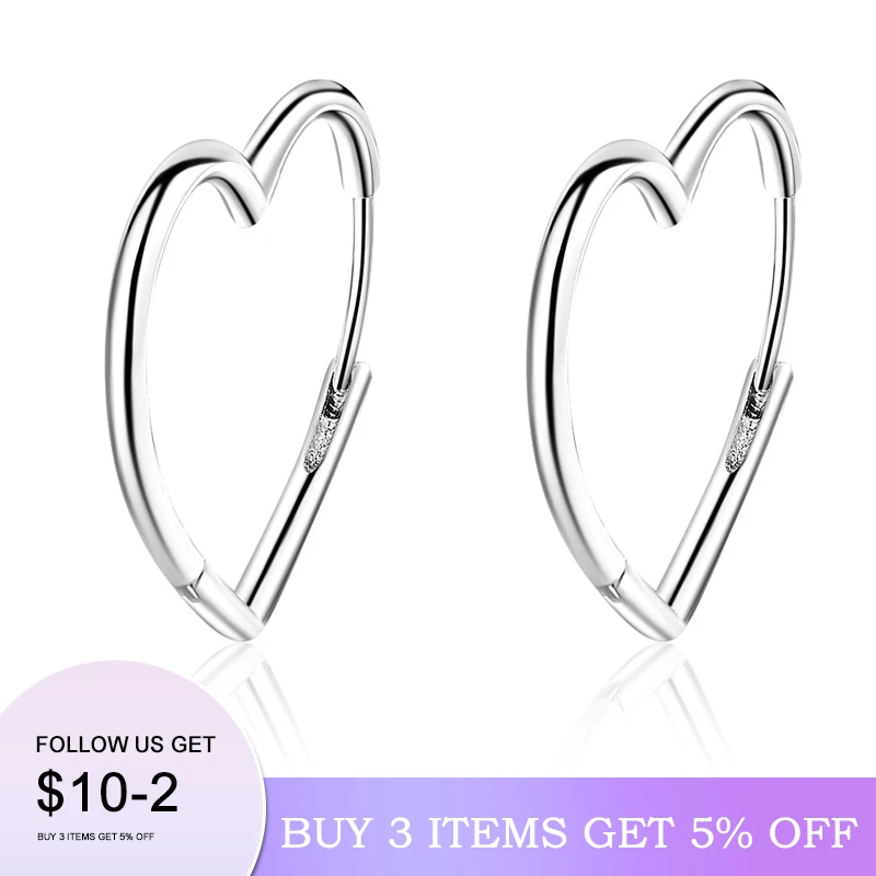 

Hot 925 Sterling Silver Simple Silver Color Earrings Two Colors Love Heart Hoop Earrings For Women Gift