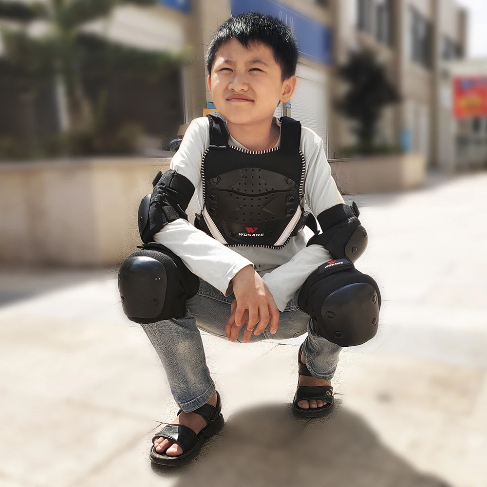 WOSAWE Children's Motorcycle Armor Body Moto Jacket Back Shoulder Kids Body Protector Gear Motorcross KneePads Elbow Protector