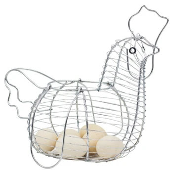 

NEW-Chicken Shaped Iron Wire Eggs/Vegetables/Fruits Collection Basket Kitchen Hanging Storage Baskets Decorative